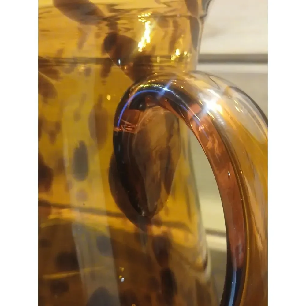 Vintage Mid Century Tortoiseshell Art Glass Pitcher 9